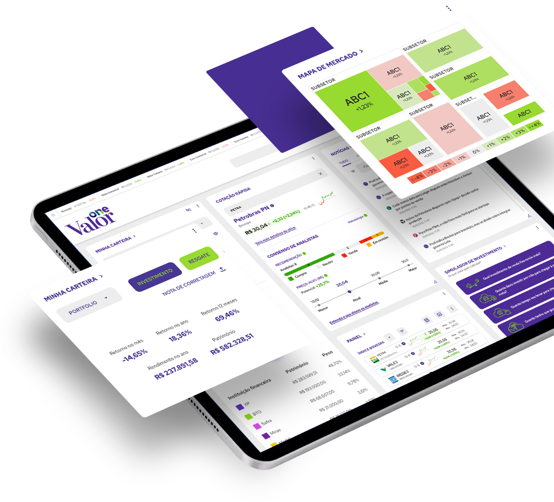 Tablet representando a platform de investimentos Valor One